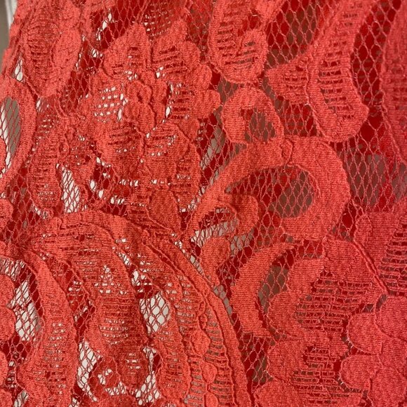 Tart M Coral Lace Button-Front Blouse Sheer Cap Sleeve Romantic Boho - Picture 4 of 7